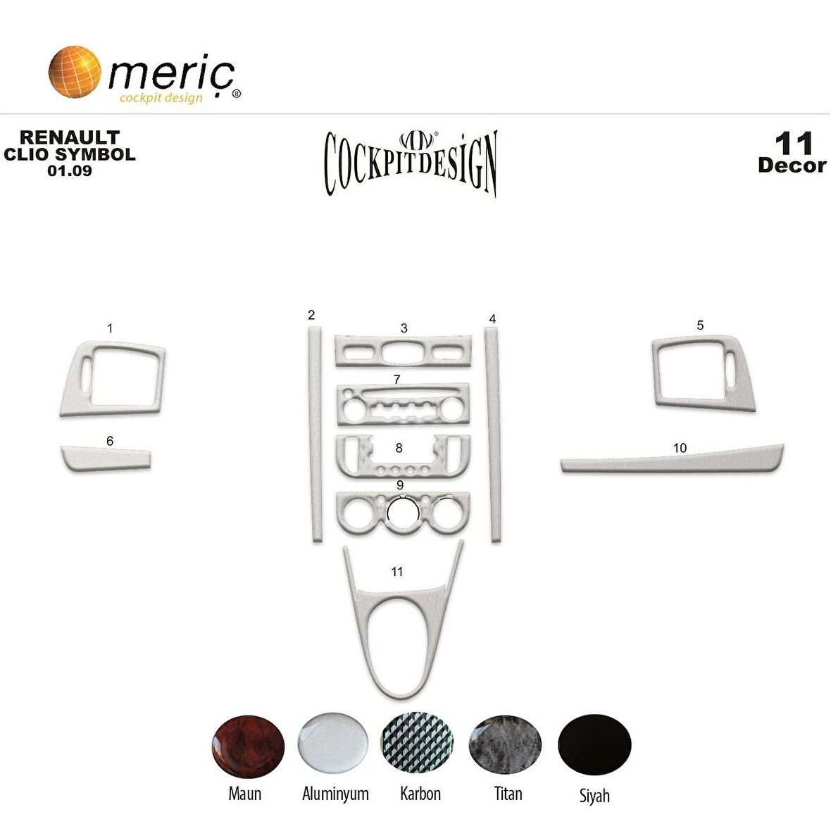 Meriç® Renault Clio Symbol Ön Torpido Kaplama 11 Parça 2009-2011