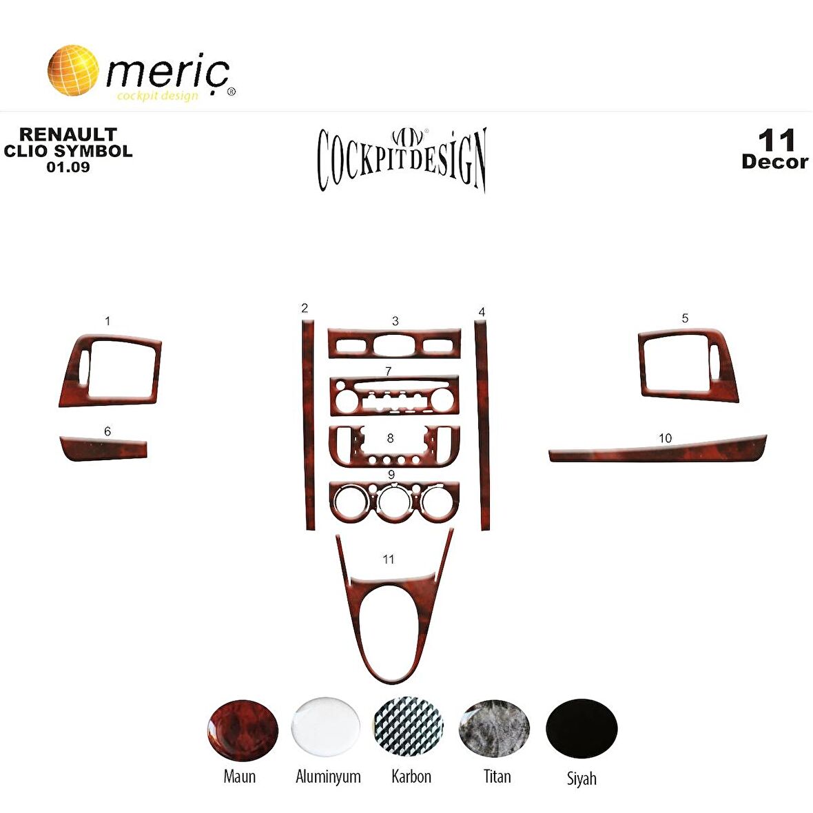 Meriç® Renault Clio Symbol Ön Torpido Kaplama 11 Parça 2009-2011