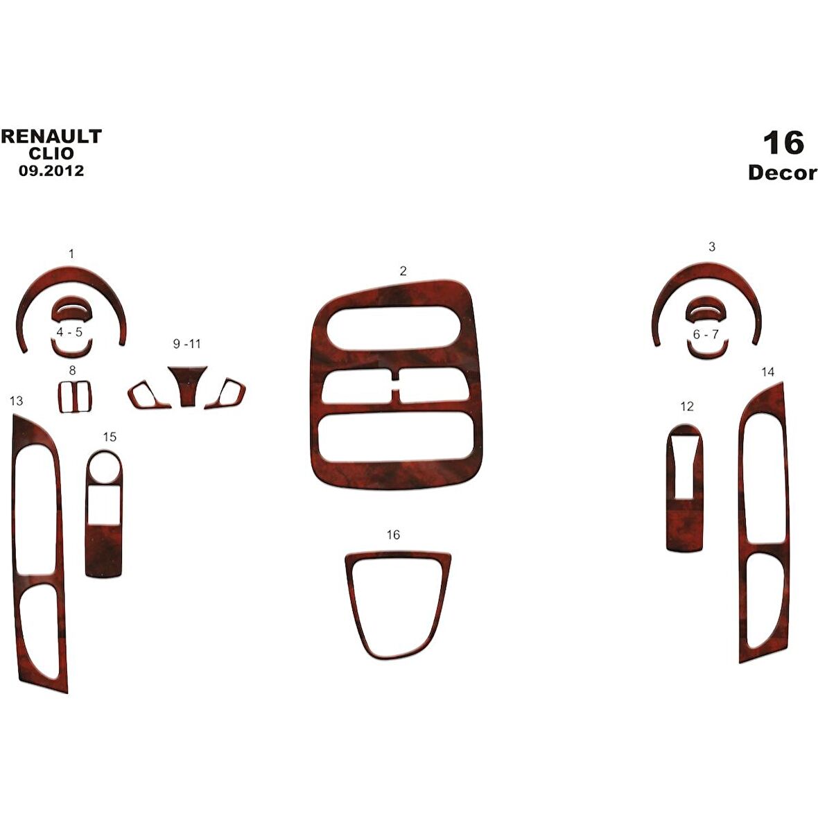 Meriç® Renault Clio 4 Ön Torpido Kaplama 16 Parça 2012-2019