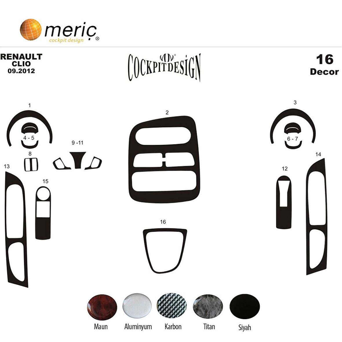 Meriç® Renault Clio 4 Ön Torpido Kaplama 16 Parça 2012-2019