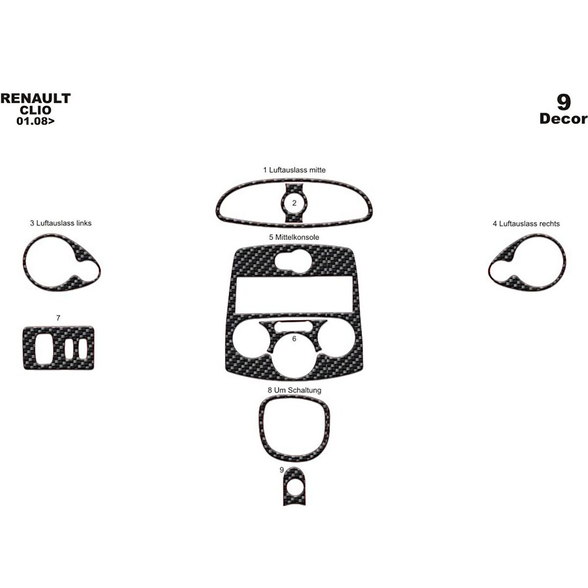 Meriç® Renault Clio 3 Ön Torpido Kaplama 9 Parça 2005-2012