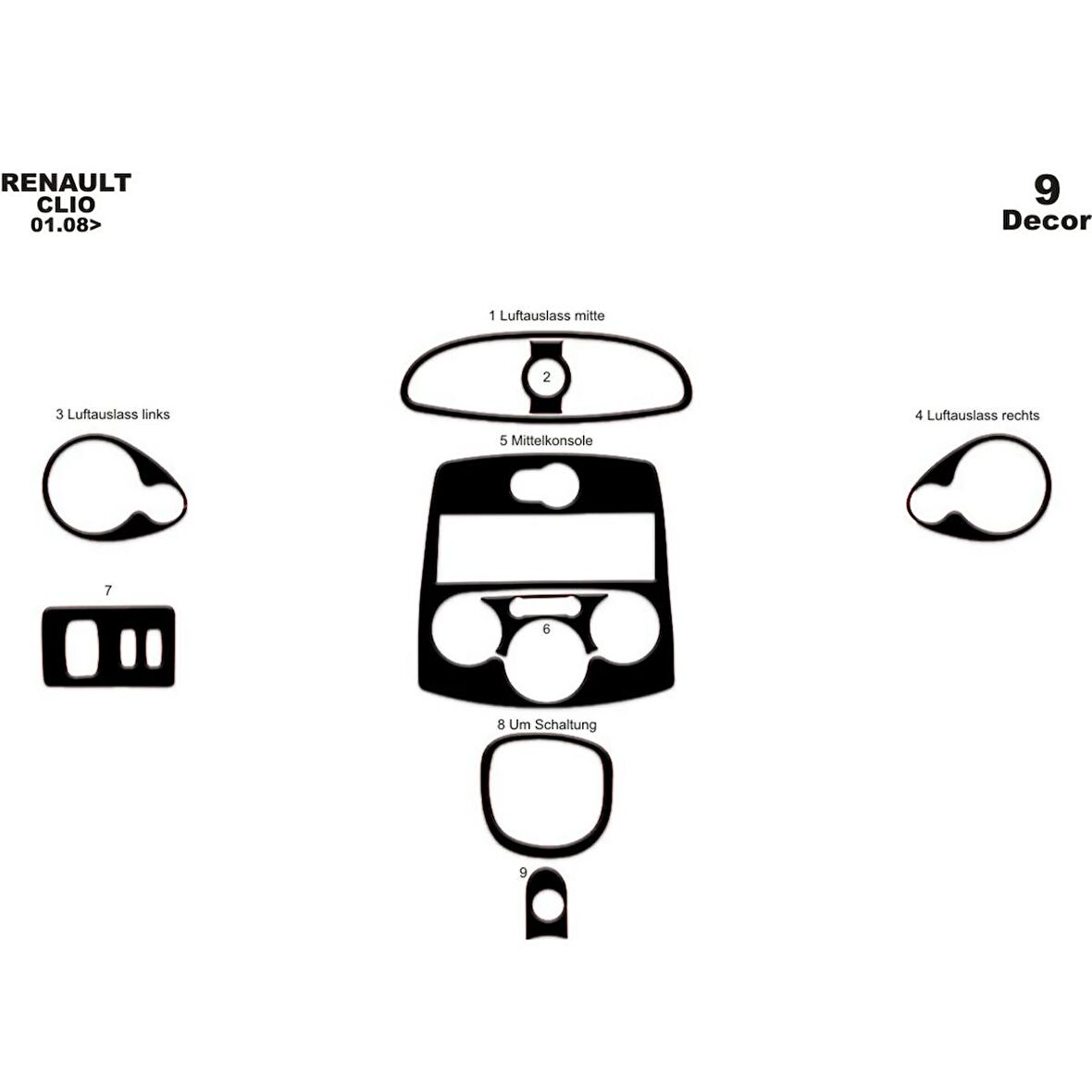 Meriç® Renault Clio 3 Ön Torpido Kaplama 9 Parça 2005-2012