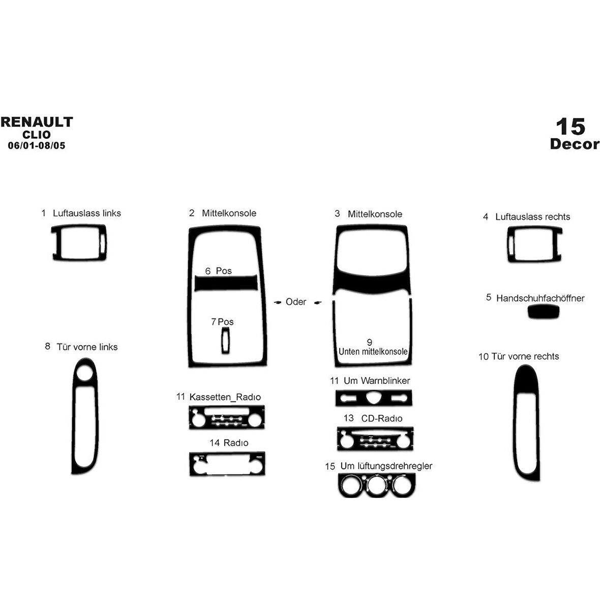 Meriç® Renault Clio 2 Ön Torpido Kaplama 15 Parça 2001-2005