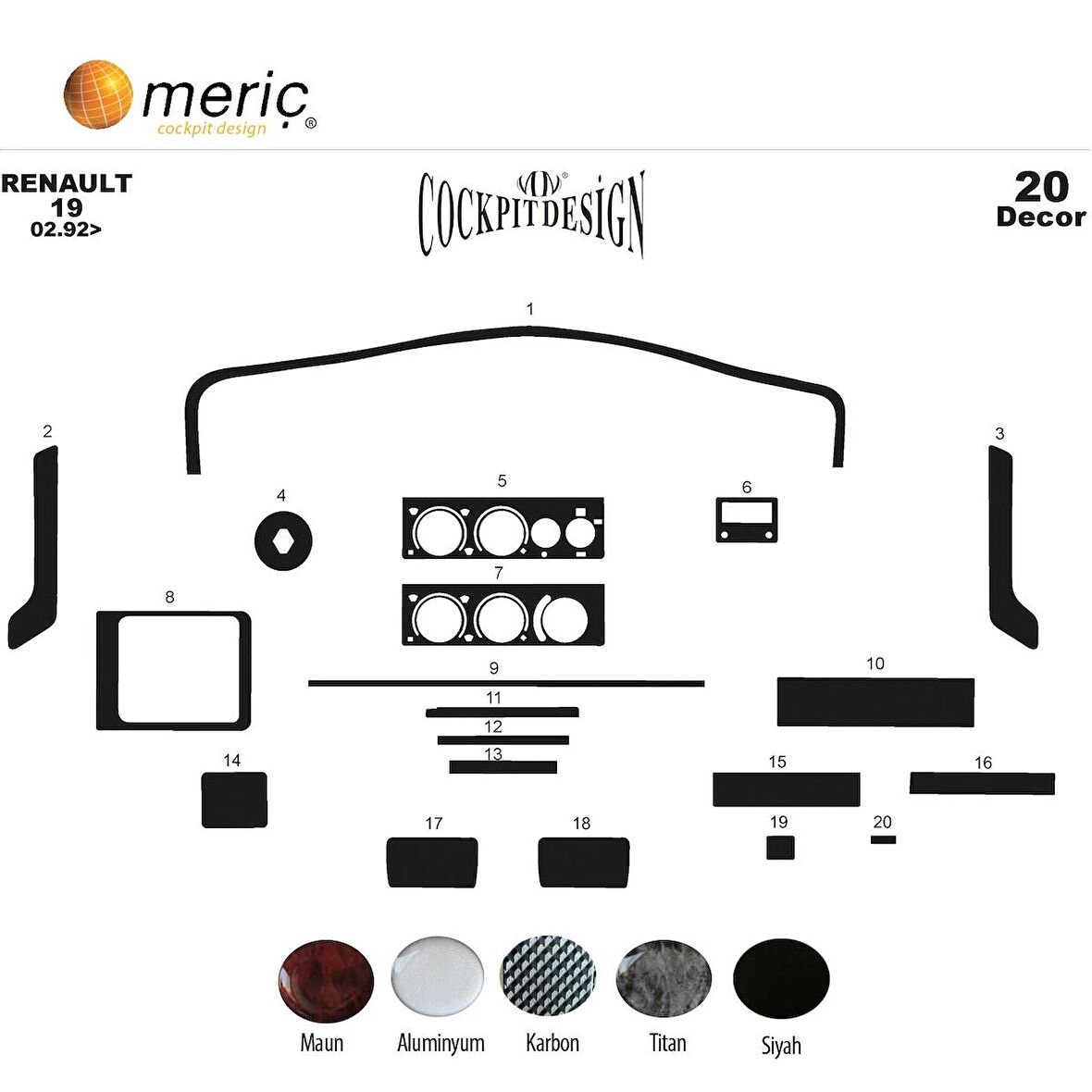 Meriç® Renault 19 Europa Ön Torpido Kaplama 20 Parça 1992-1999