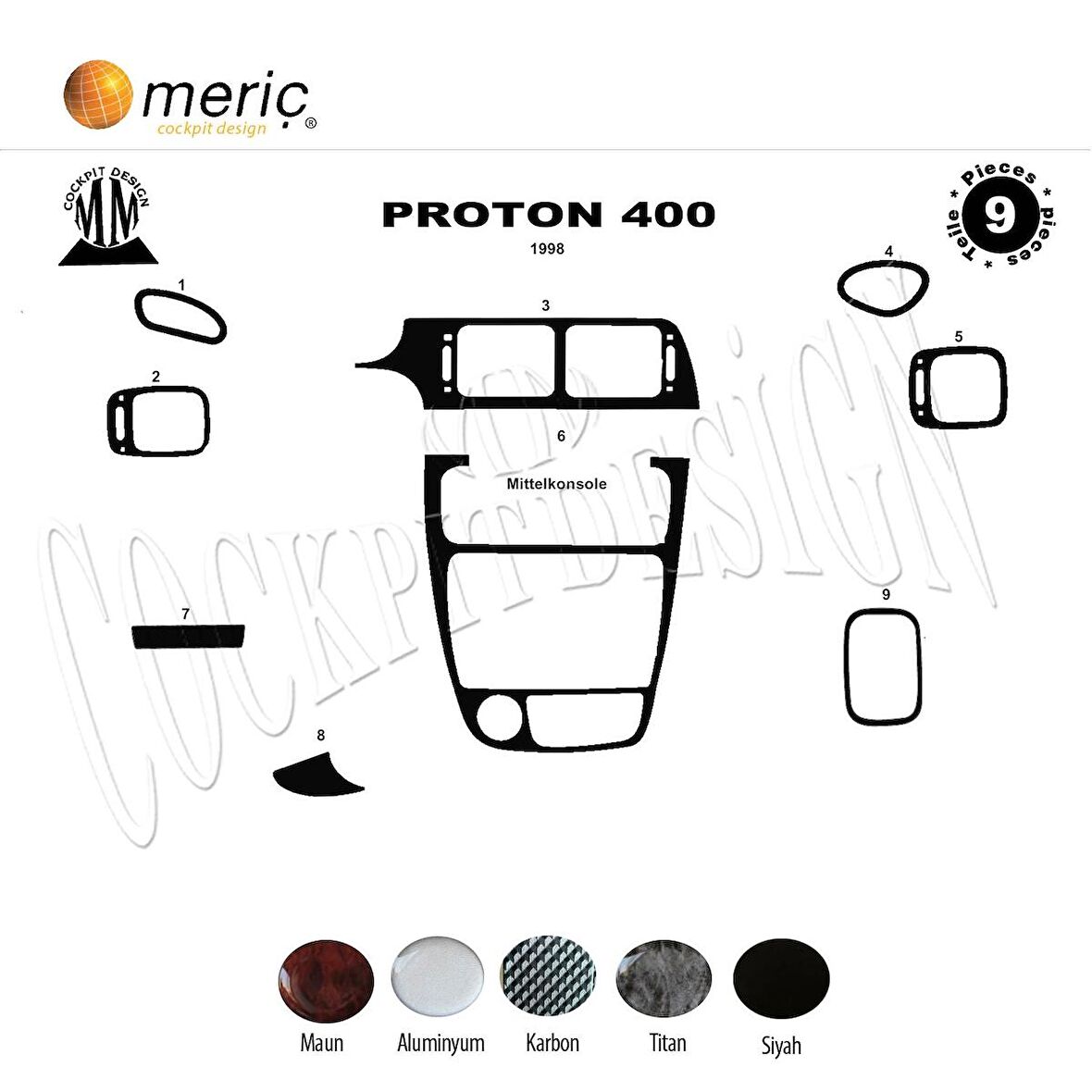 Meriç® Proton 300 400 Ön Torpido Kaplama 9 Parça 1997-›