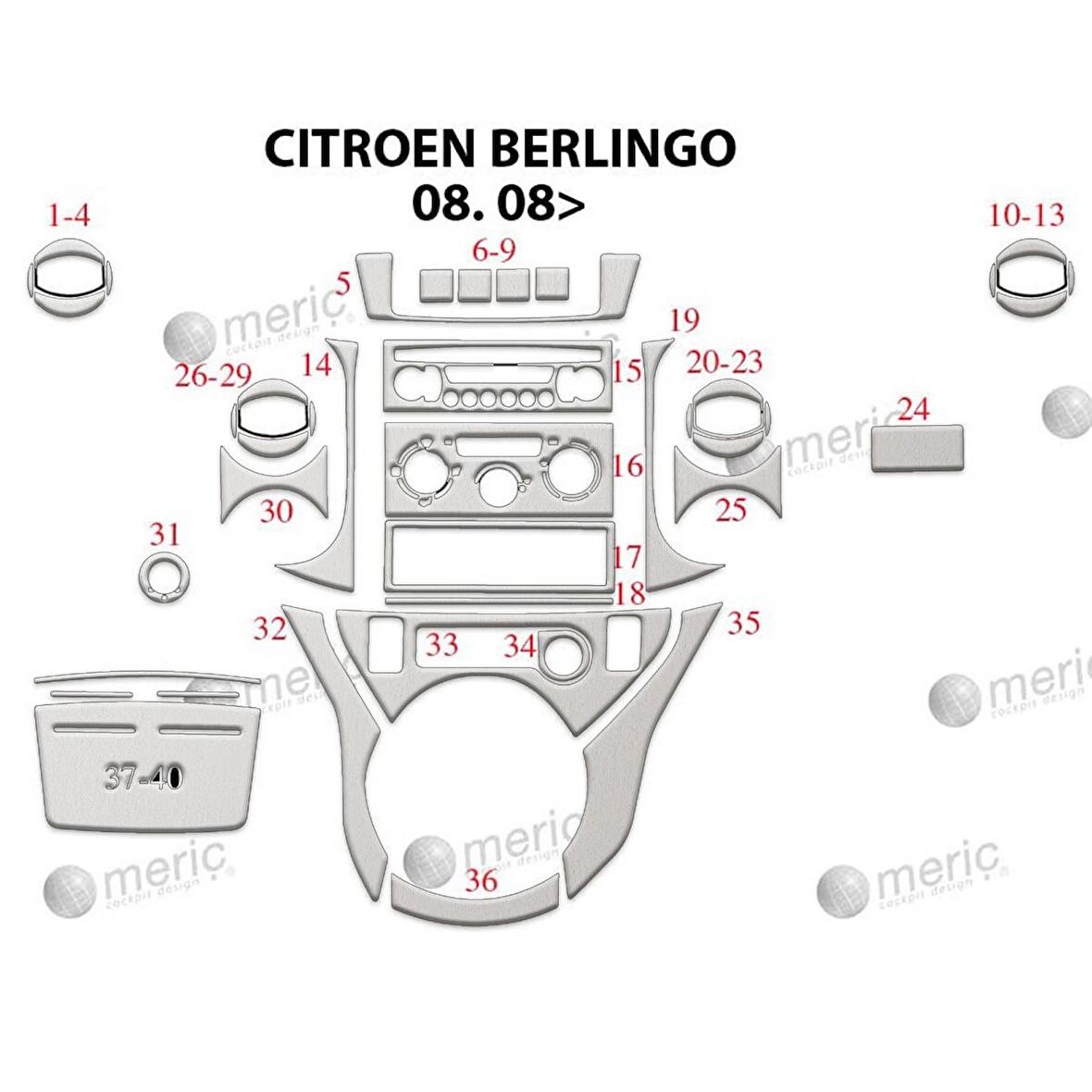 Meriç® Peugeot Partner Ön Torpido Kaplama 40 Parça 2008-2018