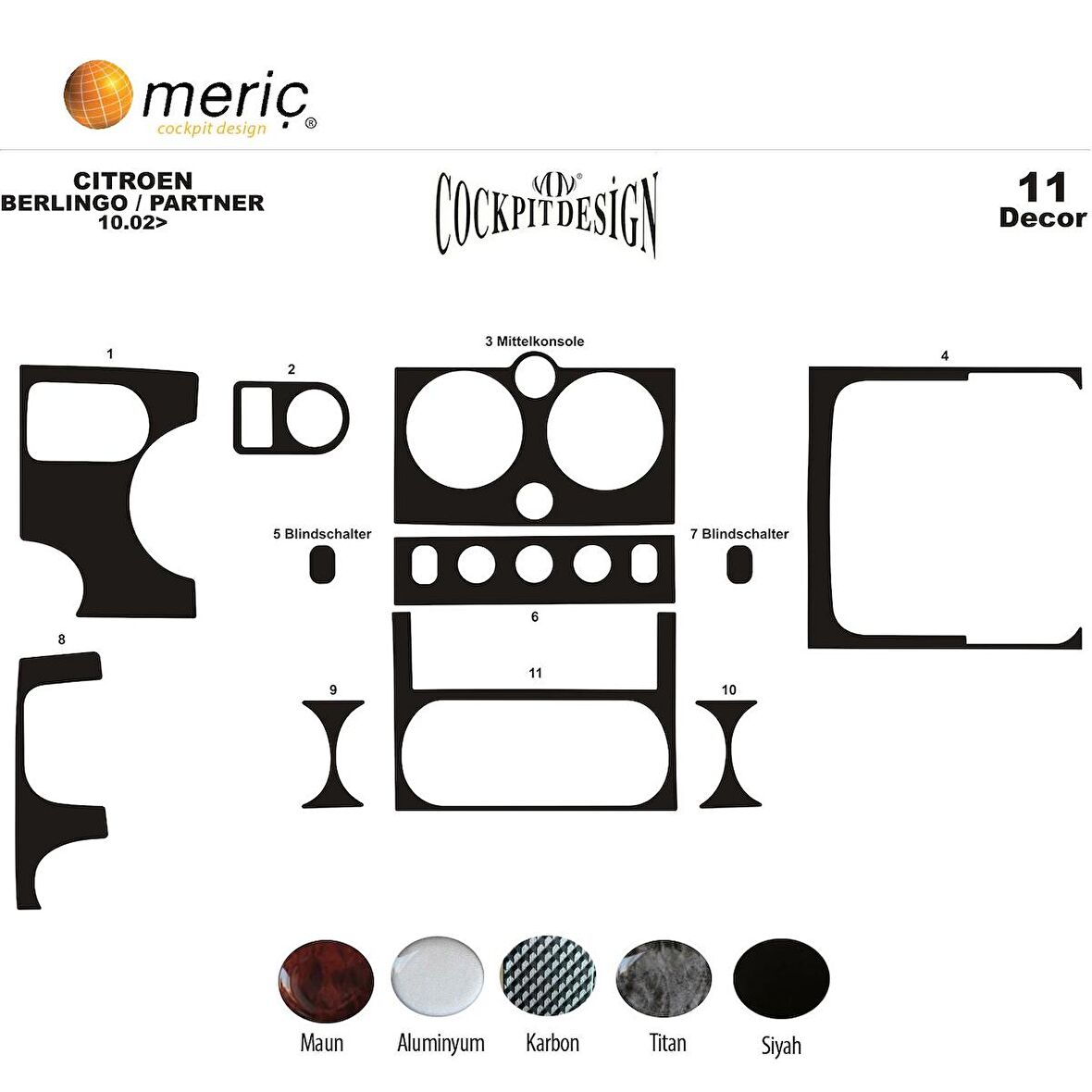 Meriç® Citroen Berlingo Ön Torpido Kaplama 11 P 2002-2008