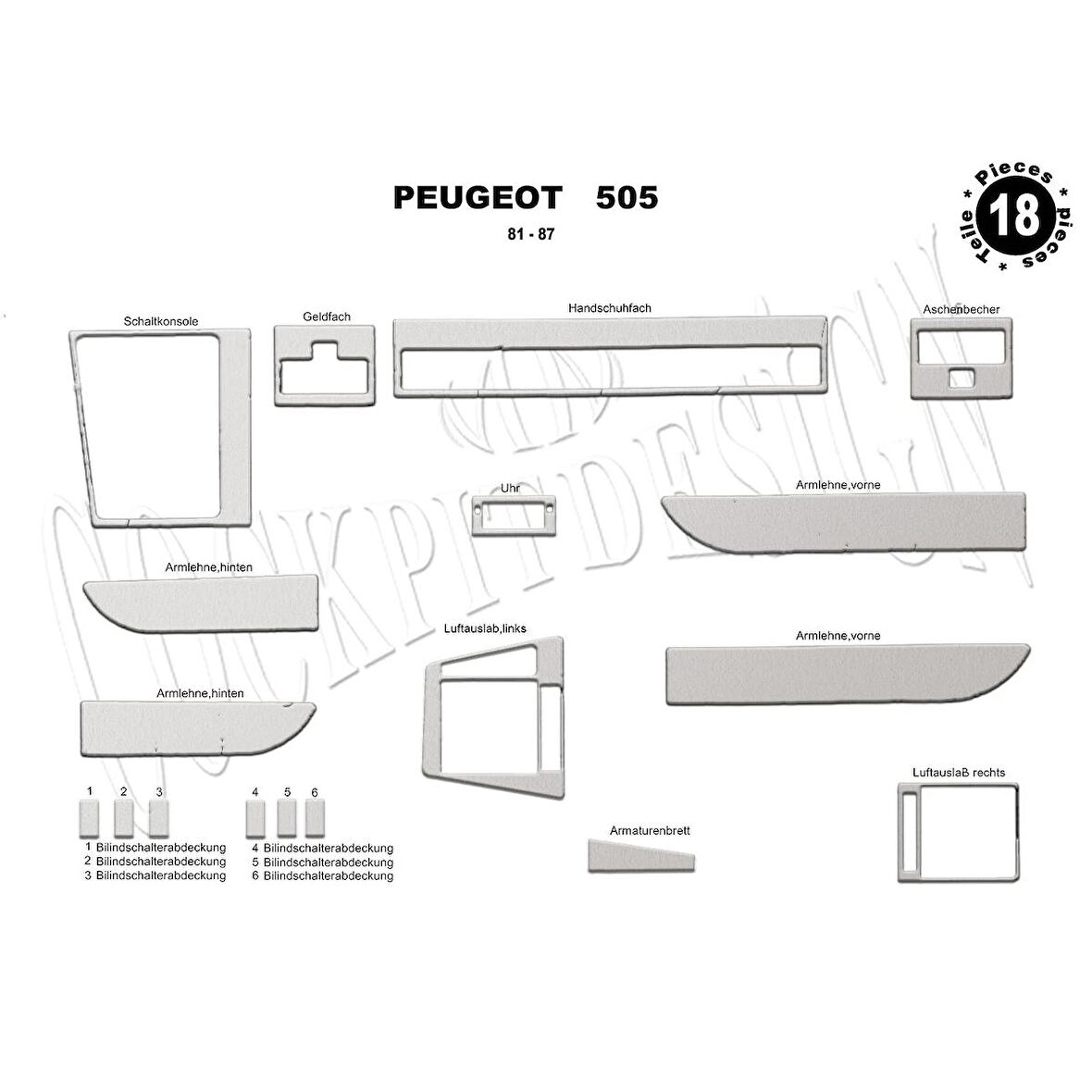 Meriç® Peugeot 505 Ön Torpido Kaplama 18 Parça 1981-1987