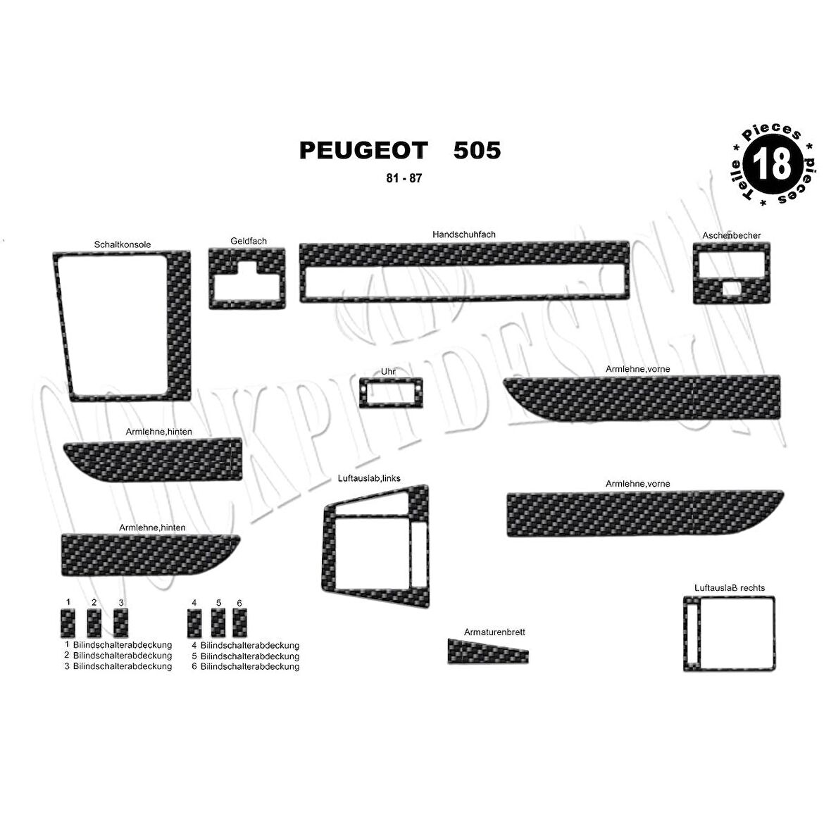 Meriç® Peugeot 505 Ön Torpido Kaplama 18 Parça 1981-1987