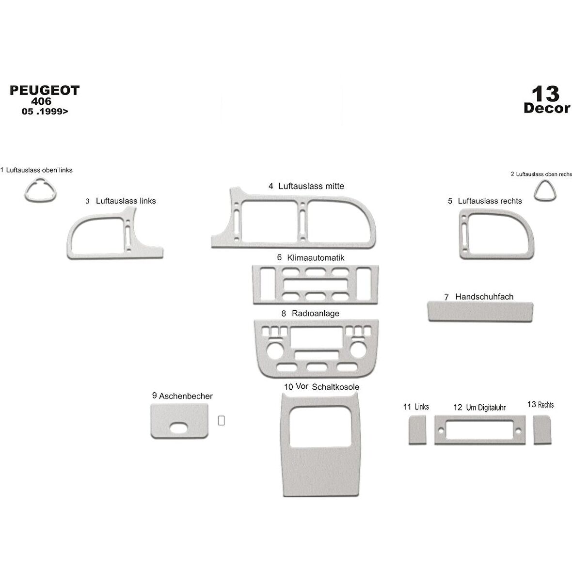 Meriç® Peugeot 406 Ön Torpido Kaplama 13 Parça 1999-2005