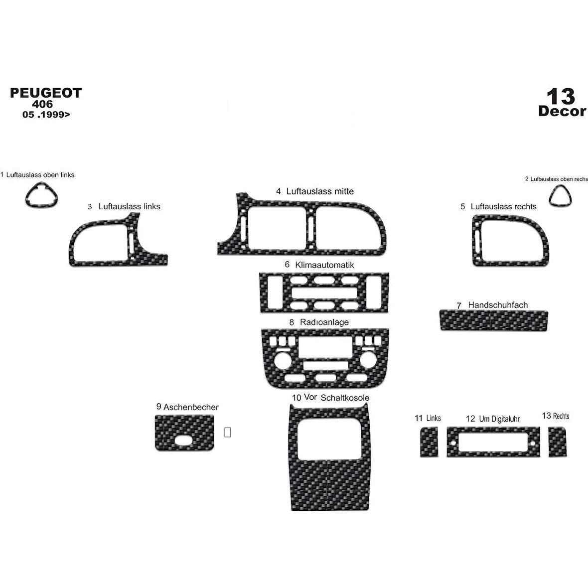Meriç® Peugeot 406 Ön Torpido Kaplama 13 Parça 1999-2005