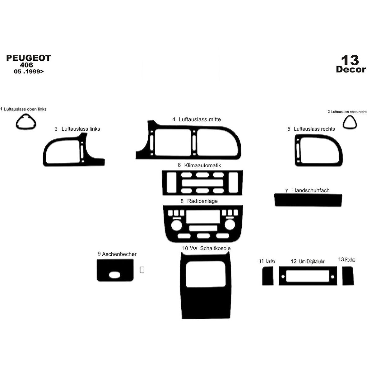 Meriç® Peugeot 406 Ön Torpido Kaplama 13 Parça 1999-2005