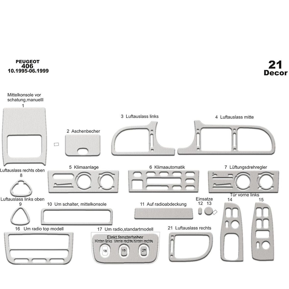 Meriç® Peugeot 406 Ön Torpido Kaplama 21 Parça 1995-1999