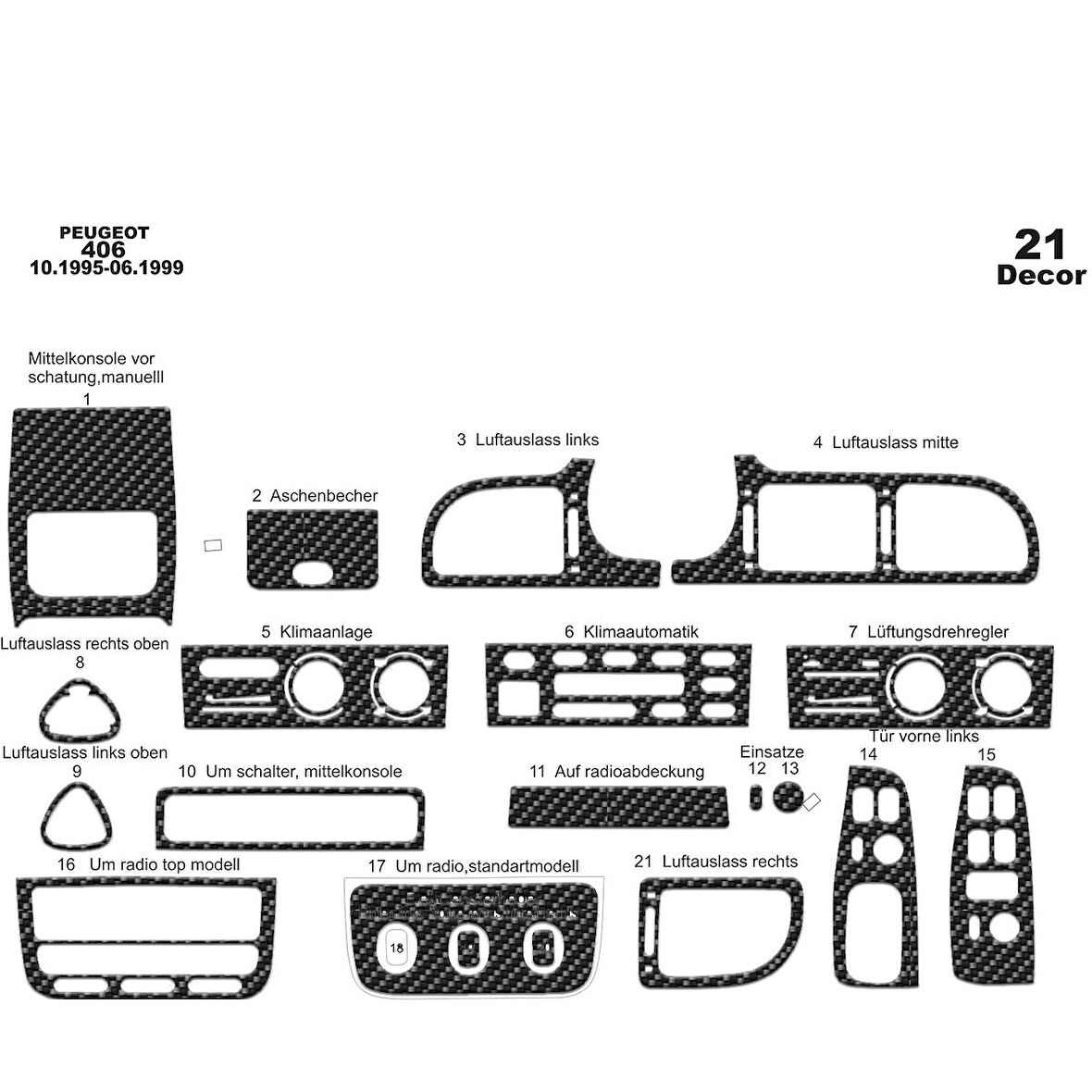 Meriç® Peugeot 406 Ön Torpido Kaplama 21 Parça 1995-1999