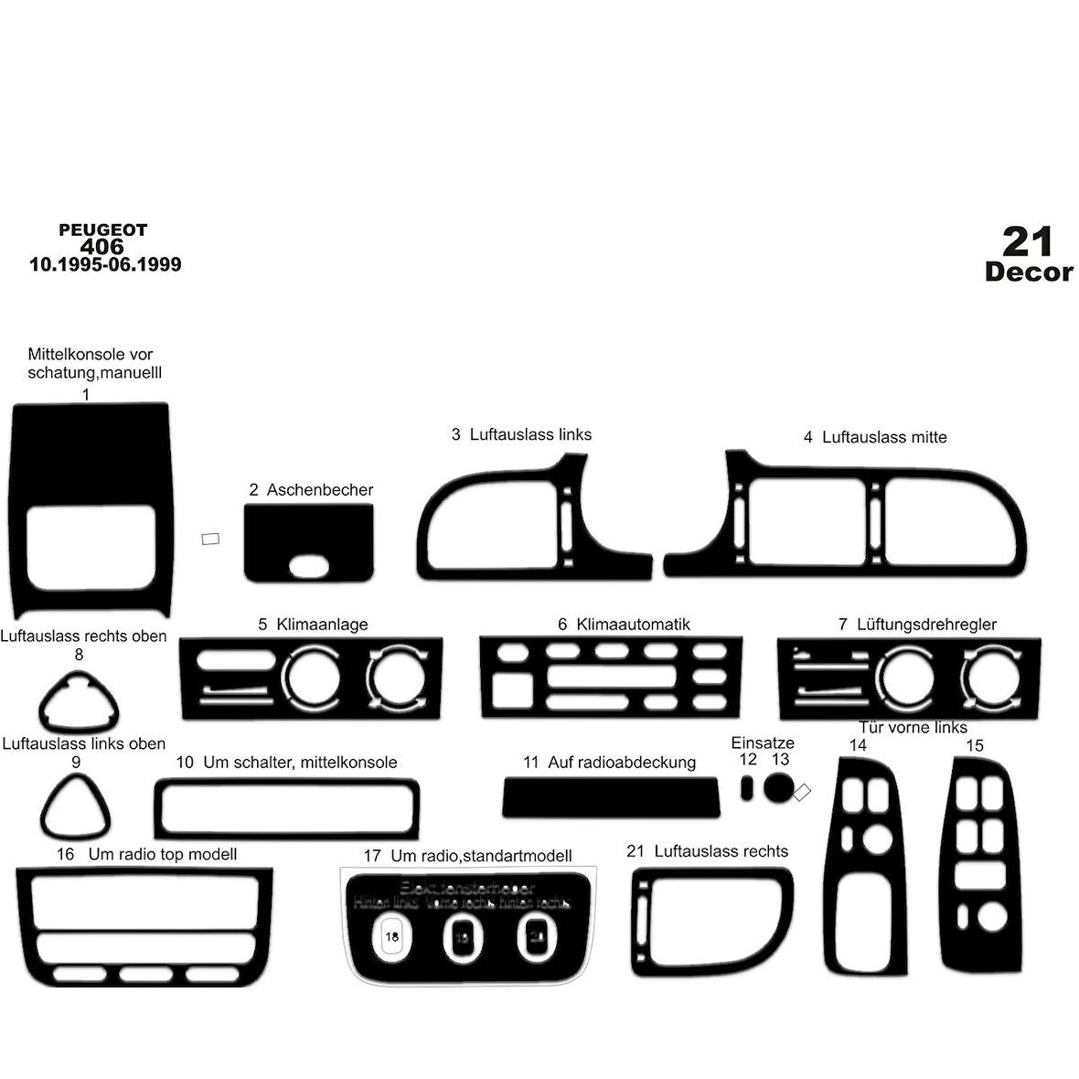 Meriç® Peugeot 406 Ön Torpido Kaplama 21 Parça 1995-1999