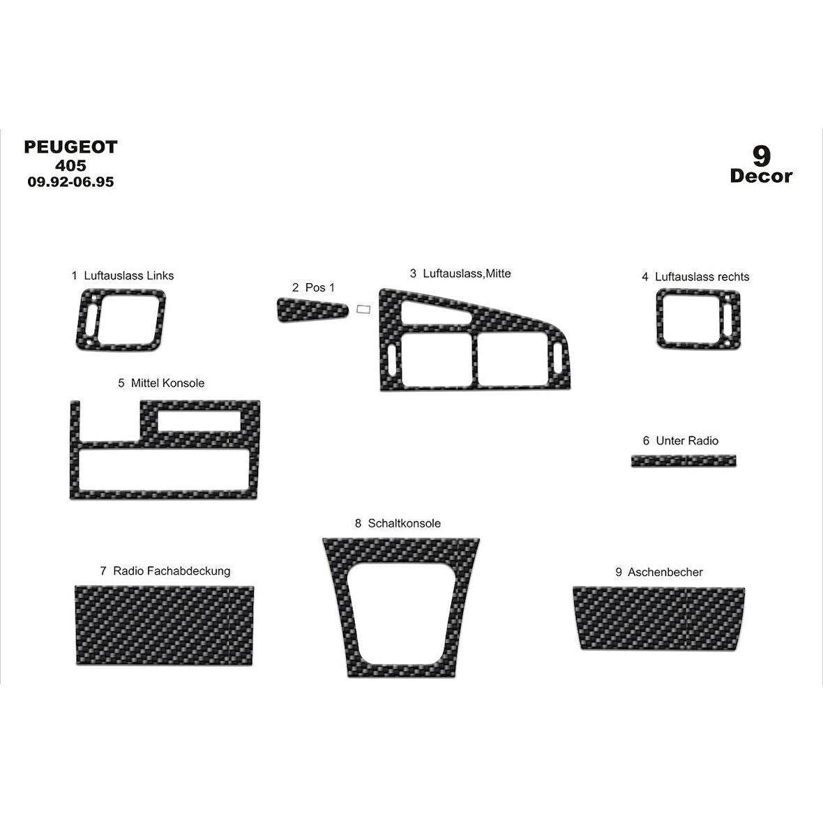 Meriç® Peugeot 405 Ön Torpido Kaplama 9 Parça 1992-1995
