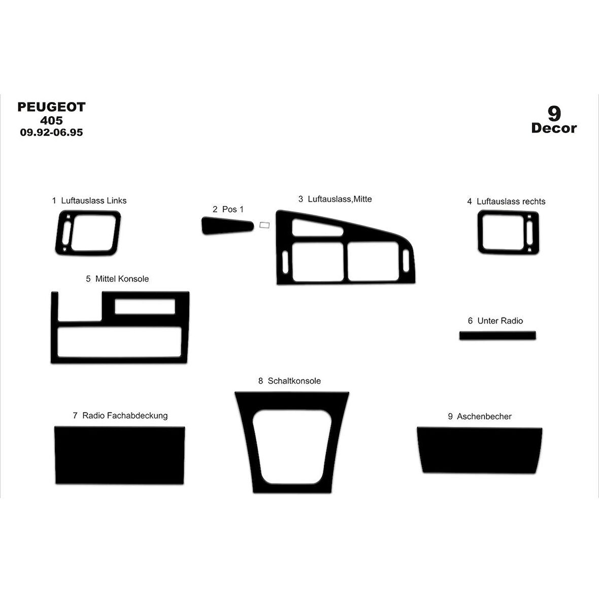 Meriç® Peugeot 405 Ön Torpido Kaplama 9 Parça 1992-1995
