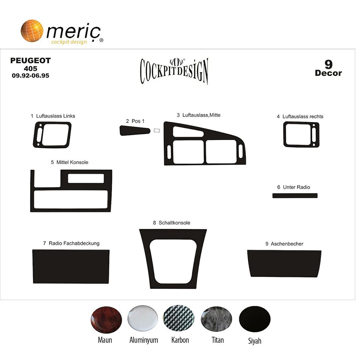 Meriç® Peugeot 405 Ön Torpido Kaplama 9 Parça 1992-1995