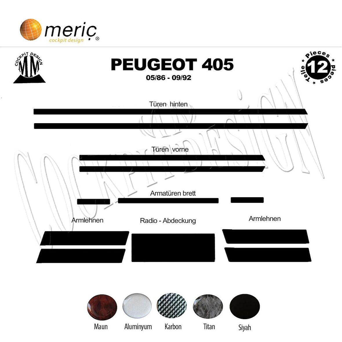 Meriç® Peugeot 405 Ön Torpido Kaplama 12 Parça 1986-1992