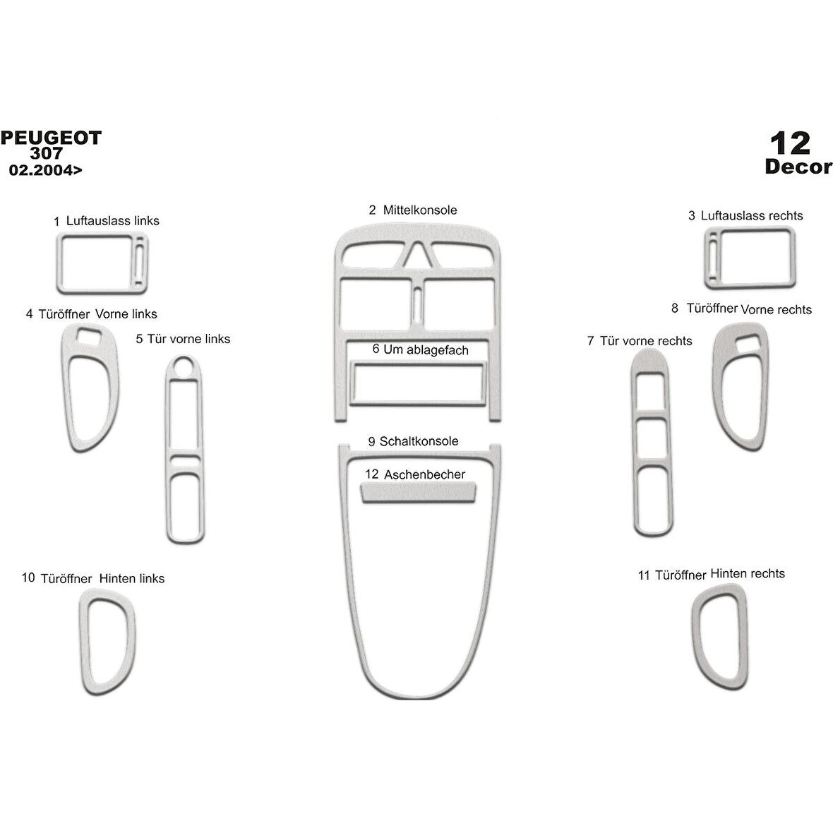 Meriç® Peugeot 307 Ön Torpido Kaplama 12 Parça 2004-2008