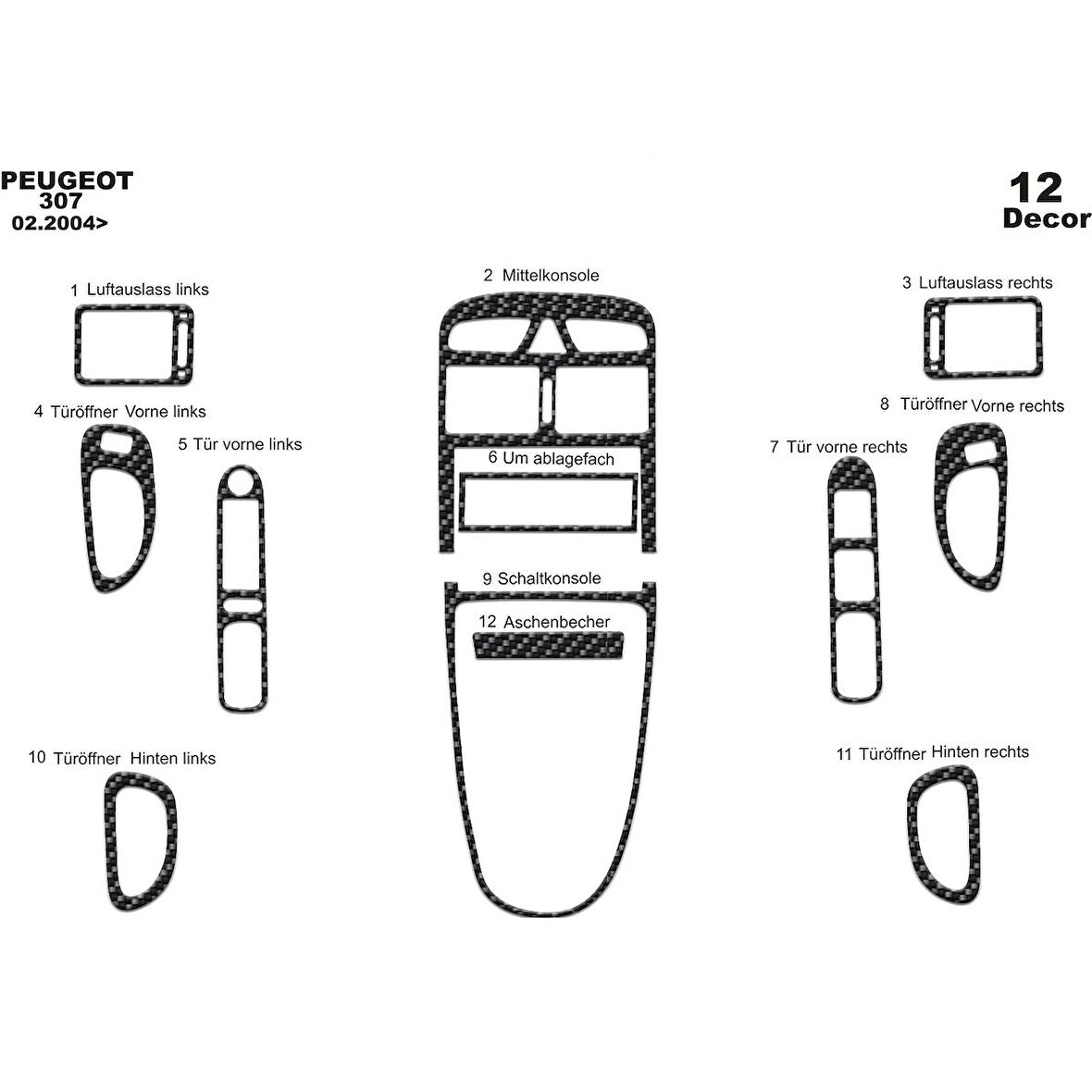 Meriç® Peugeot 307 Ön Torpido Kaplama 12 Parça 2004-2008