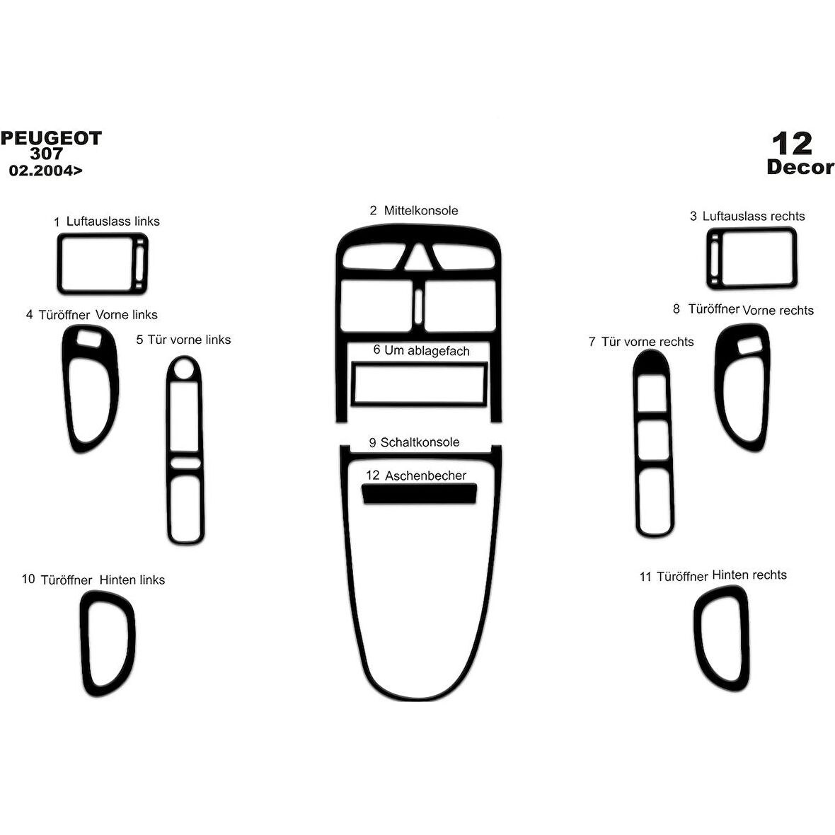 Meriç® Peugeot 307 Ön Torpido Kaplama 12 Parça 2004-2008