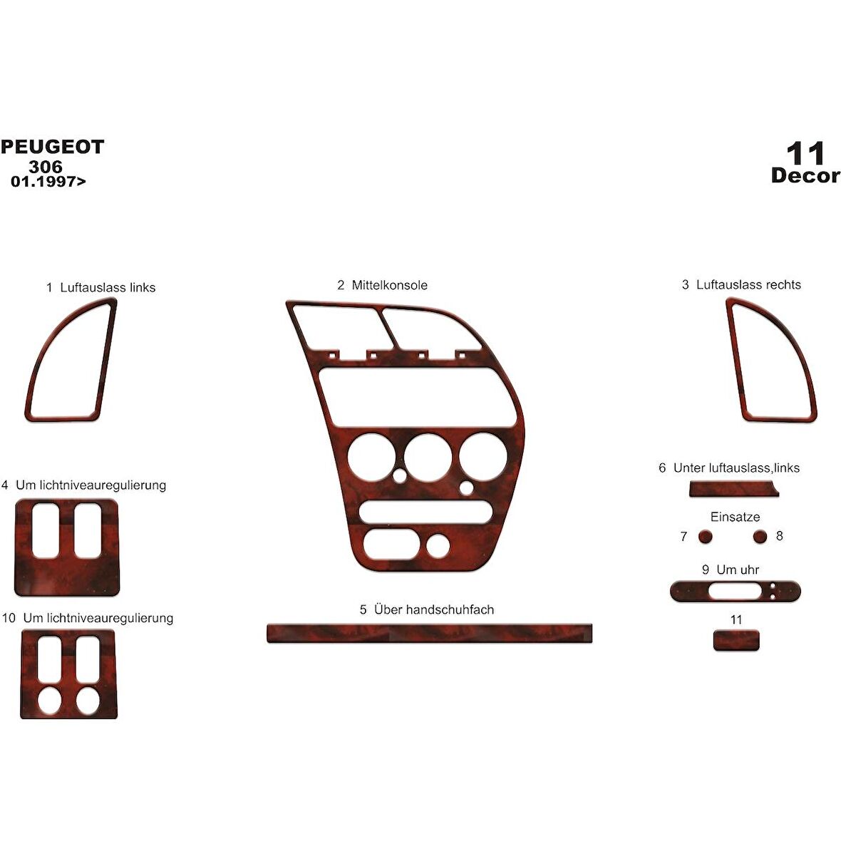 Meriç® Peugeot 306 Ön Torpido Kaplama 11 Parça 1997-2003