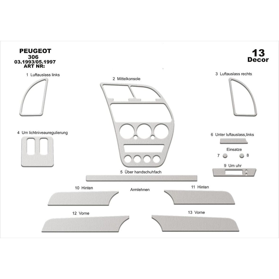 Meriç® Peugeot 306 Ön Torpido Kaplama 13 Parça 1993-1997