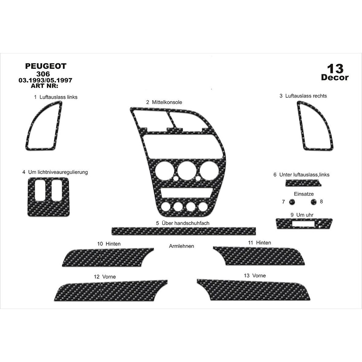 Meriç® Peugeot 306 Ön Torpido Kaplama 13 Parça 1993-1997