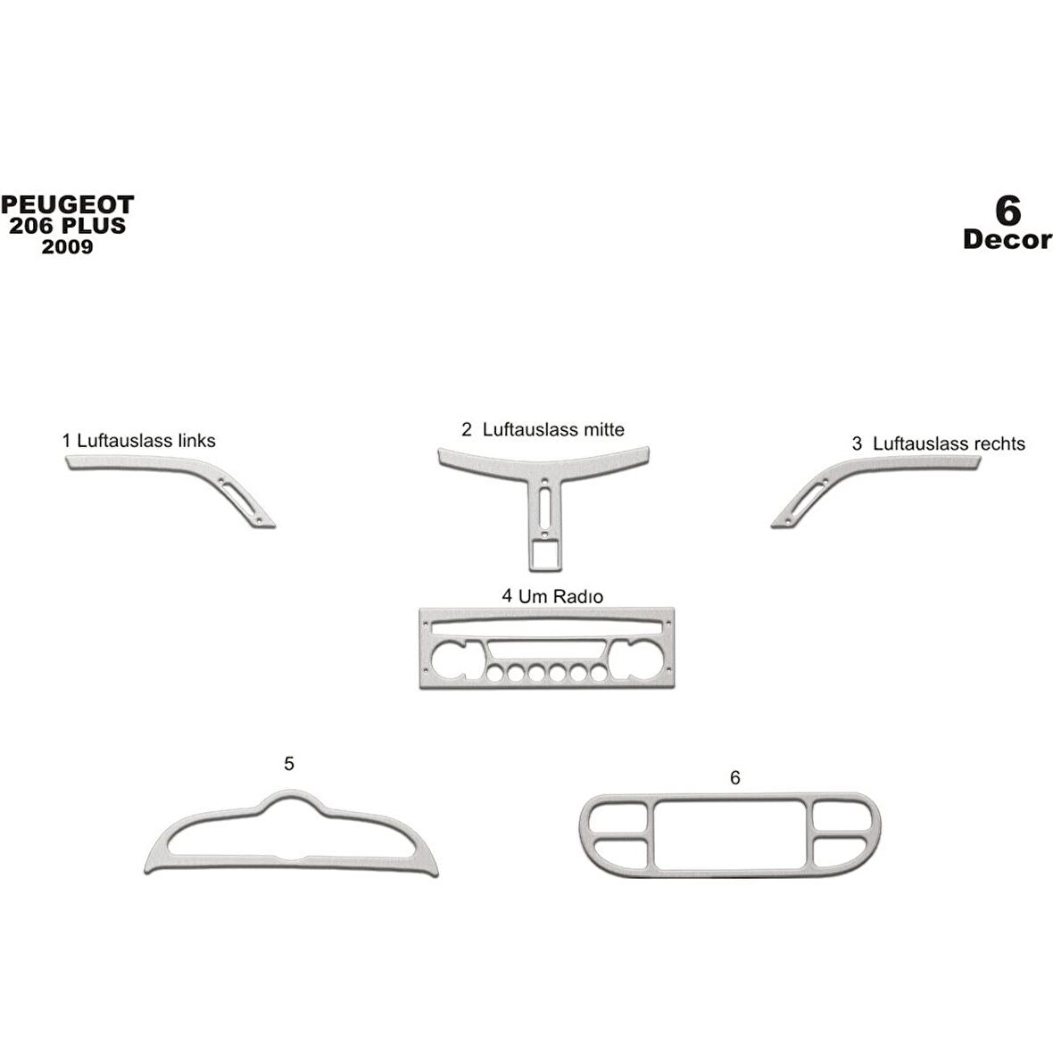 Meriç® Peugeot 206 Plus Ön Torpido Kaplama 6 Parça 2009-›