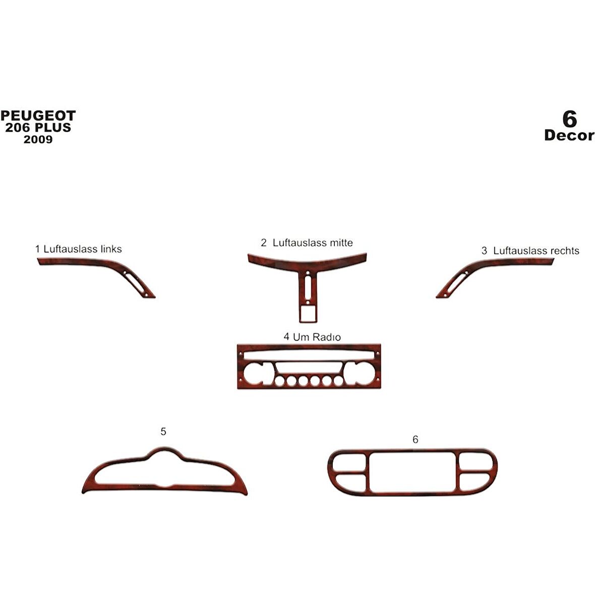 Meriç® Peugeot 206 Plus Ön Torpido Kaplama 6 Parça 2009-›