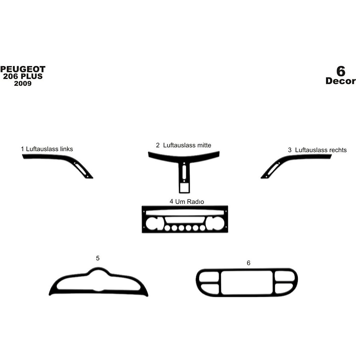 Meriç® Peugeot 206 Plus Ön Torpido Kaplama 6 Parça 2009-›