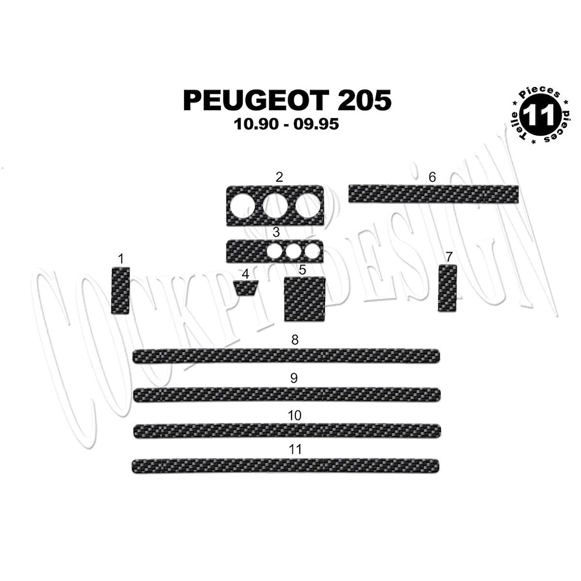 Meriç® Peugeot 205 Ön Torpido Kaplama 11 Parça 1990-1995