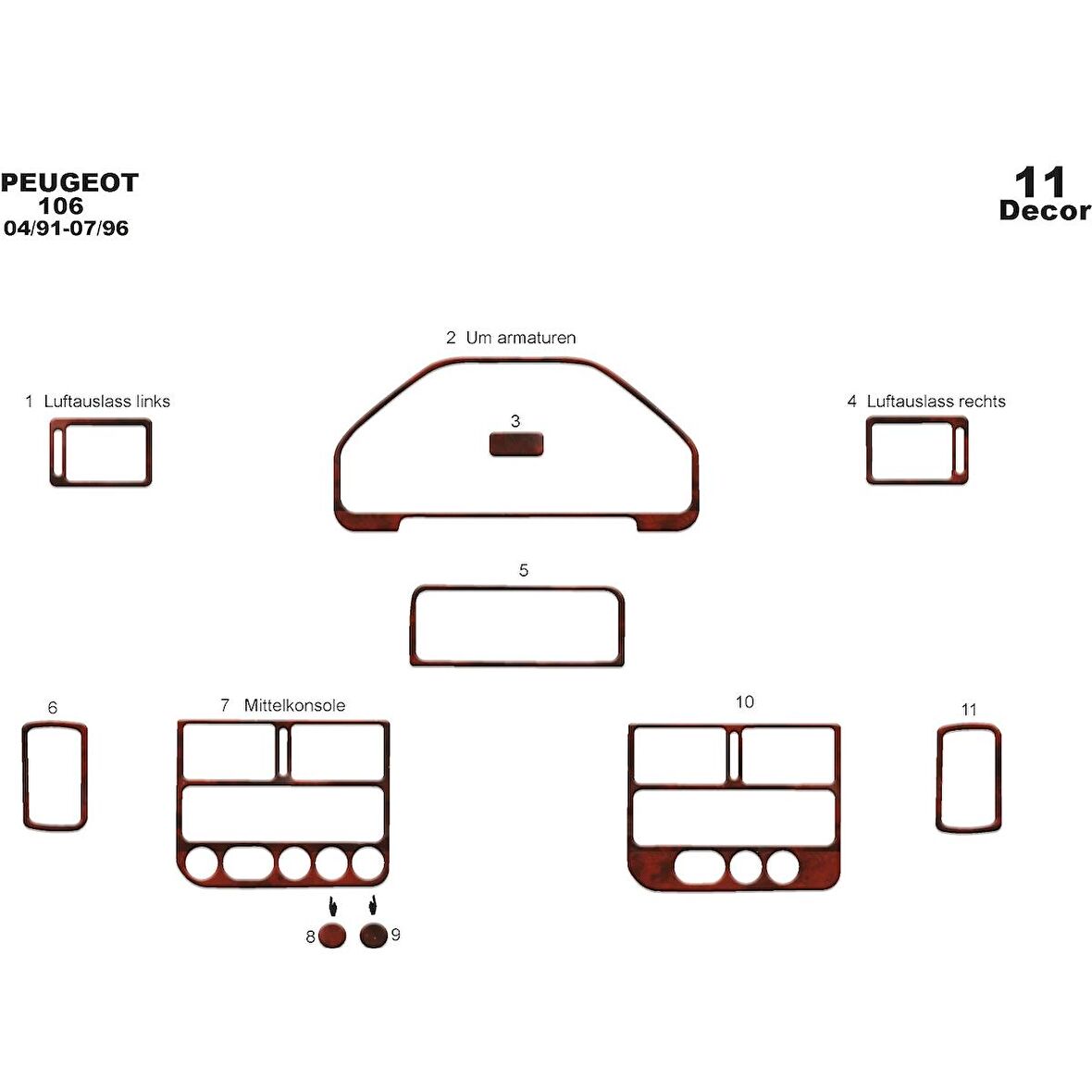 Meriç® Peugeot 106 Ön Torpido Kaplama 11 Parça 1991-1996