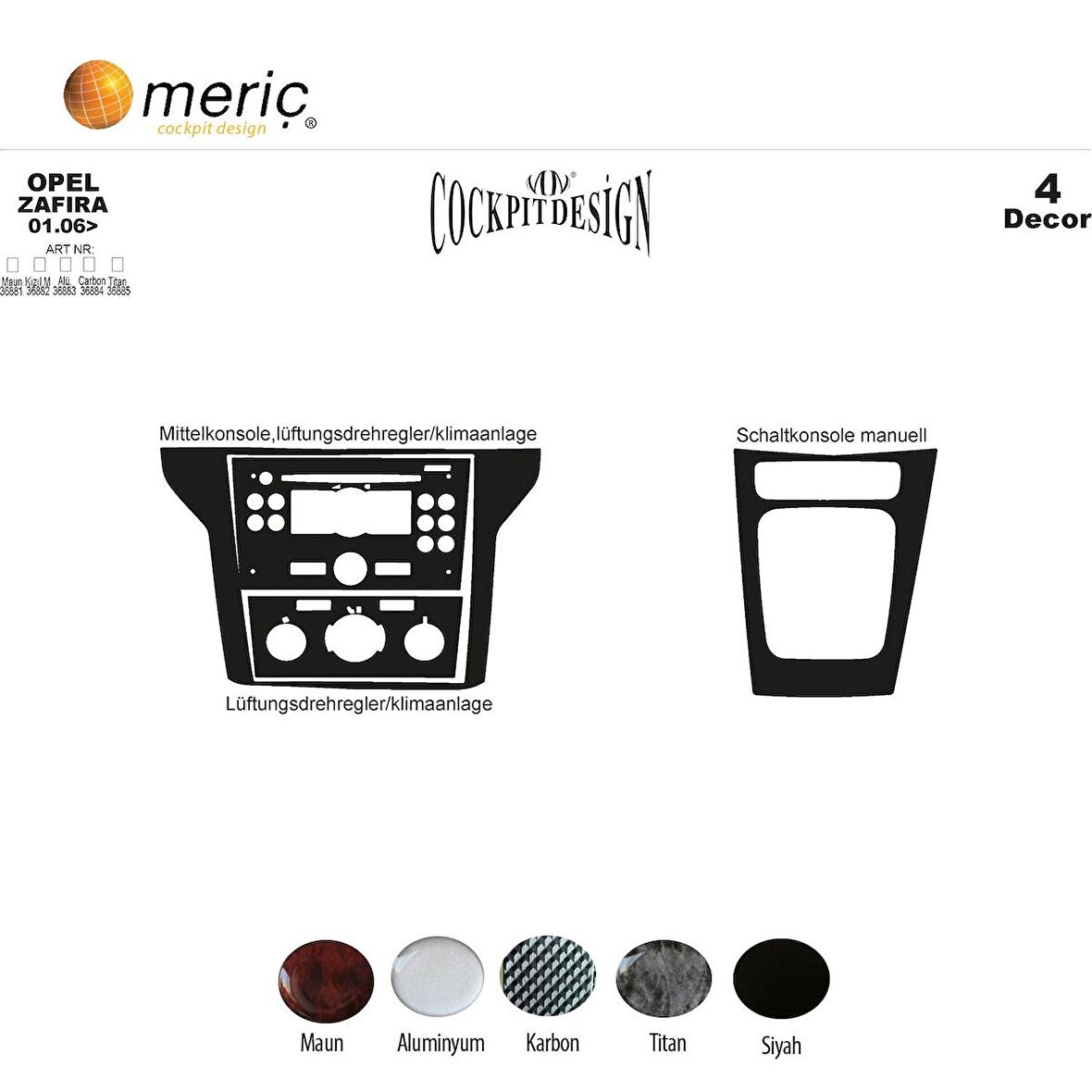 Meriç® Opel Zafira Ön Torpido Kaplama 4 Parça 2006-2010