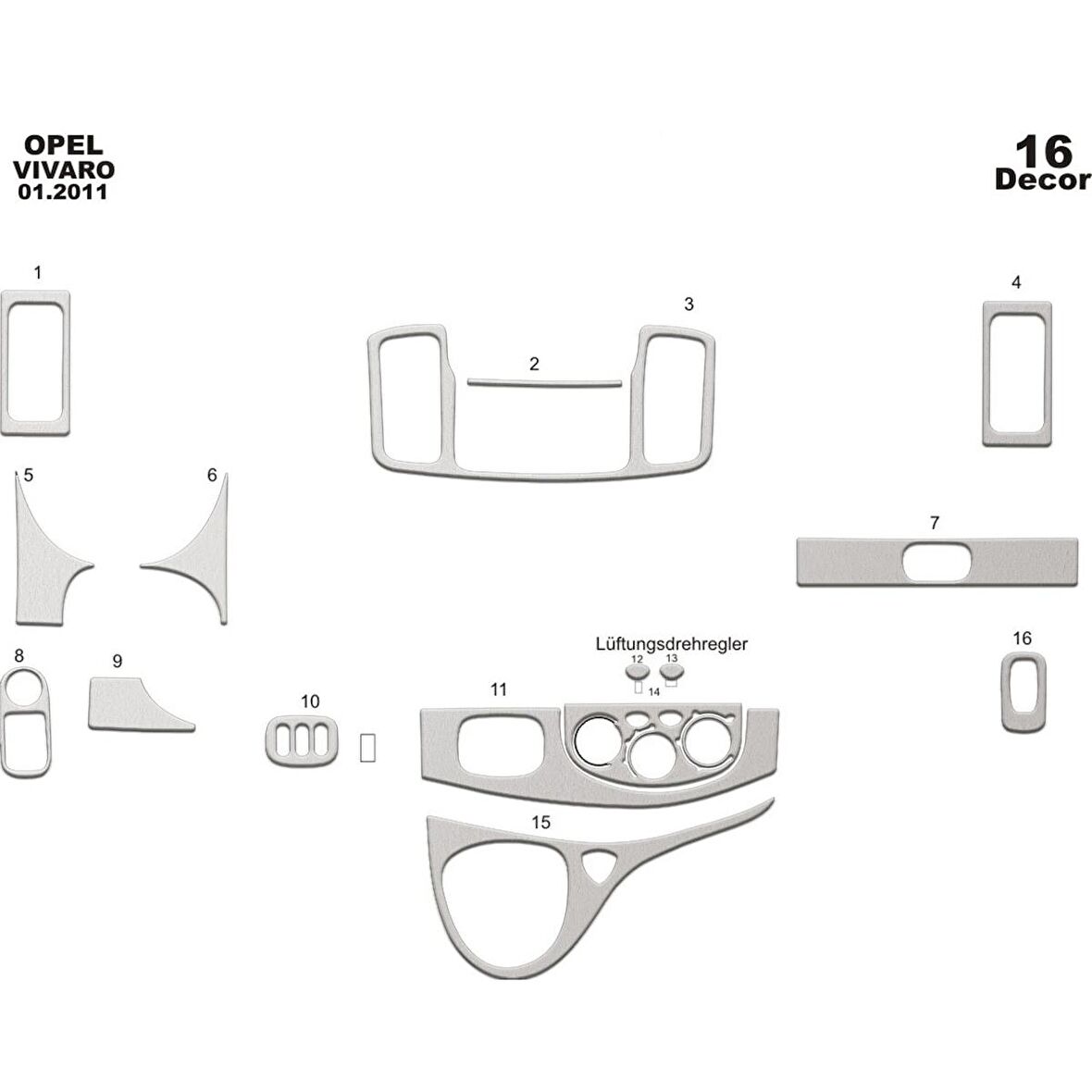 Meriç® Opel Vivaro Ön Torpido Kaplama 16 Parça 2011-2014