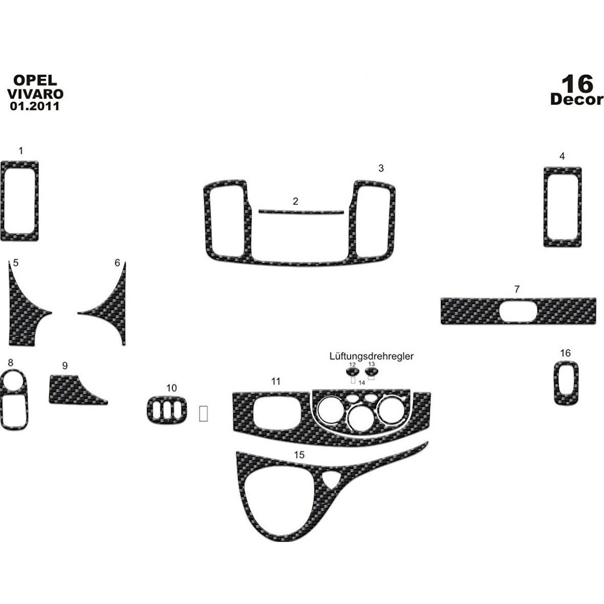 Meriç® Opel Vivaro Ön Torpido Kaplama 16 Parça 2011-2014