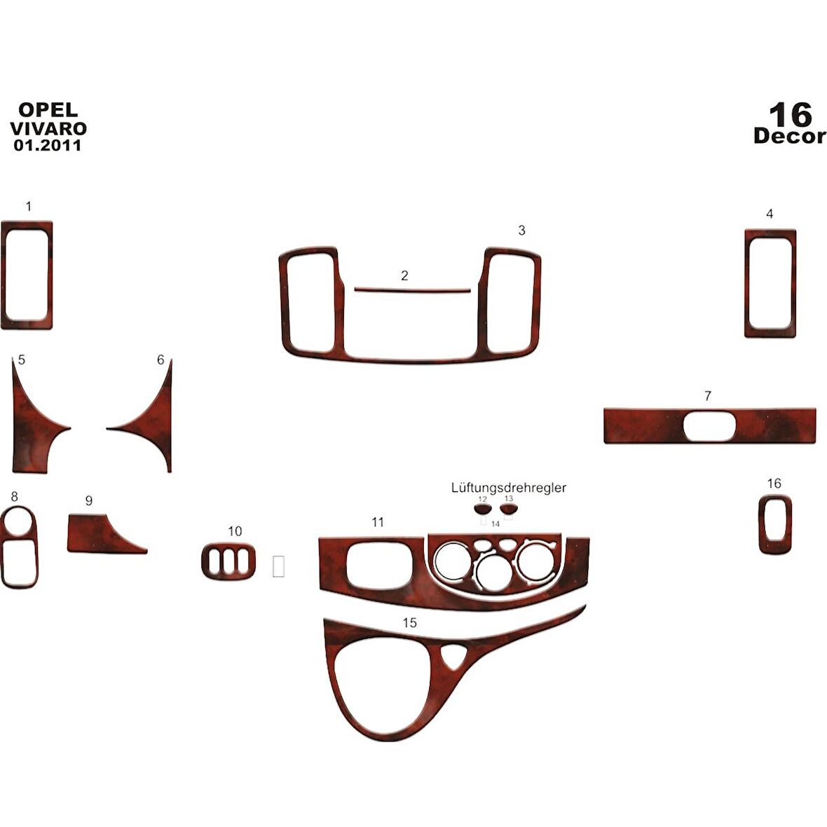 Meriç® Opel Vivaro Ön Torpido Kaplama 16 Parça 2011-2014