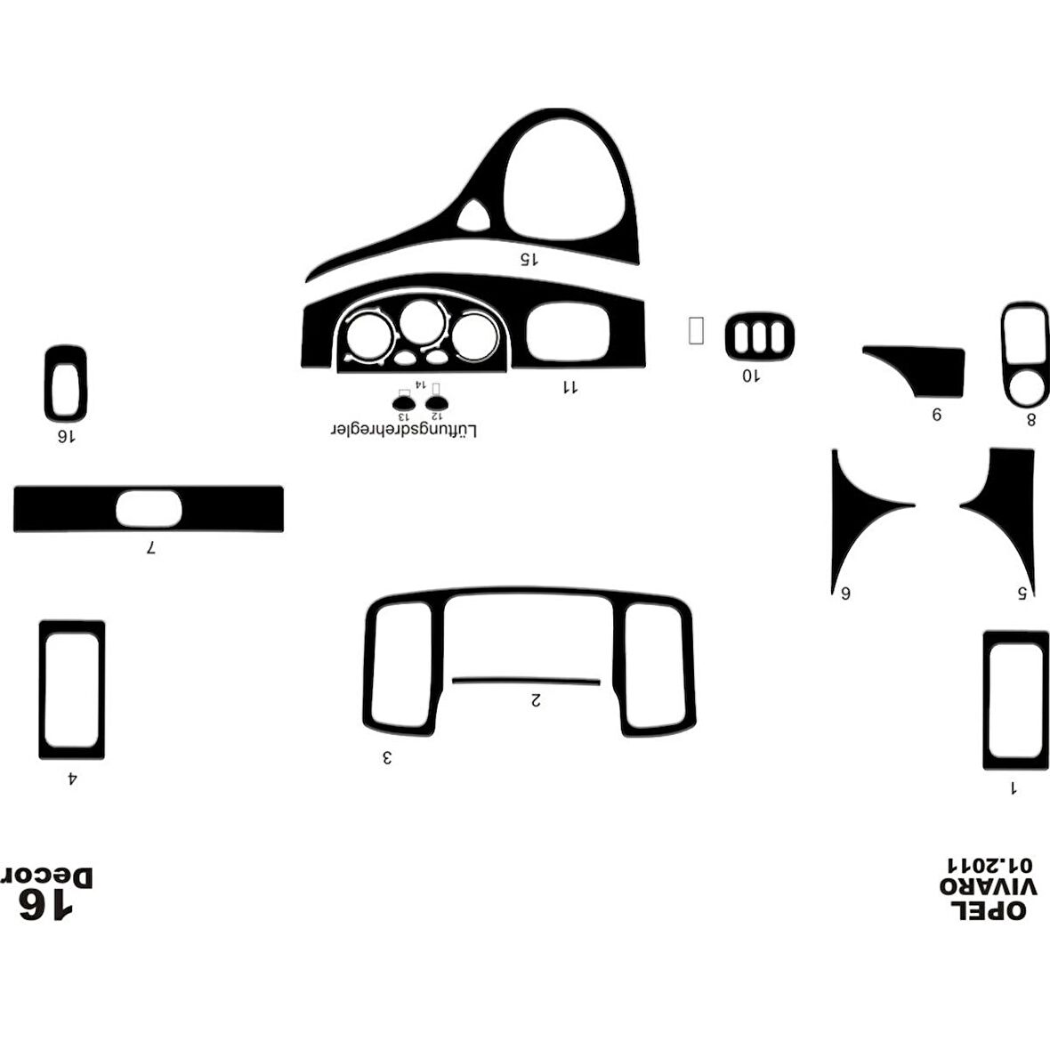 Meriç® Opel Vivaro Ön Torpido Kaplama 16 Parça 2011-2014