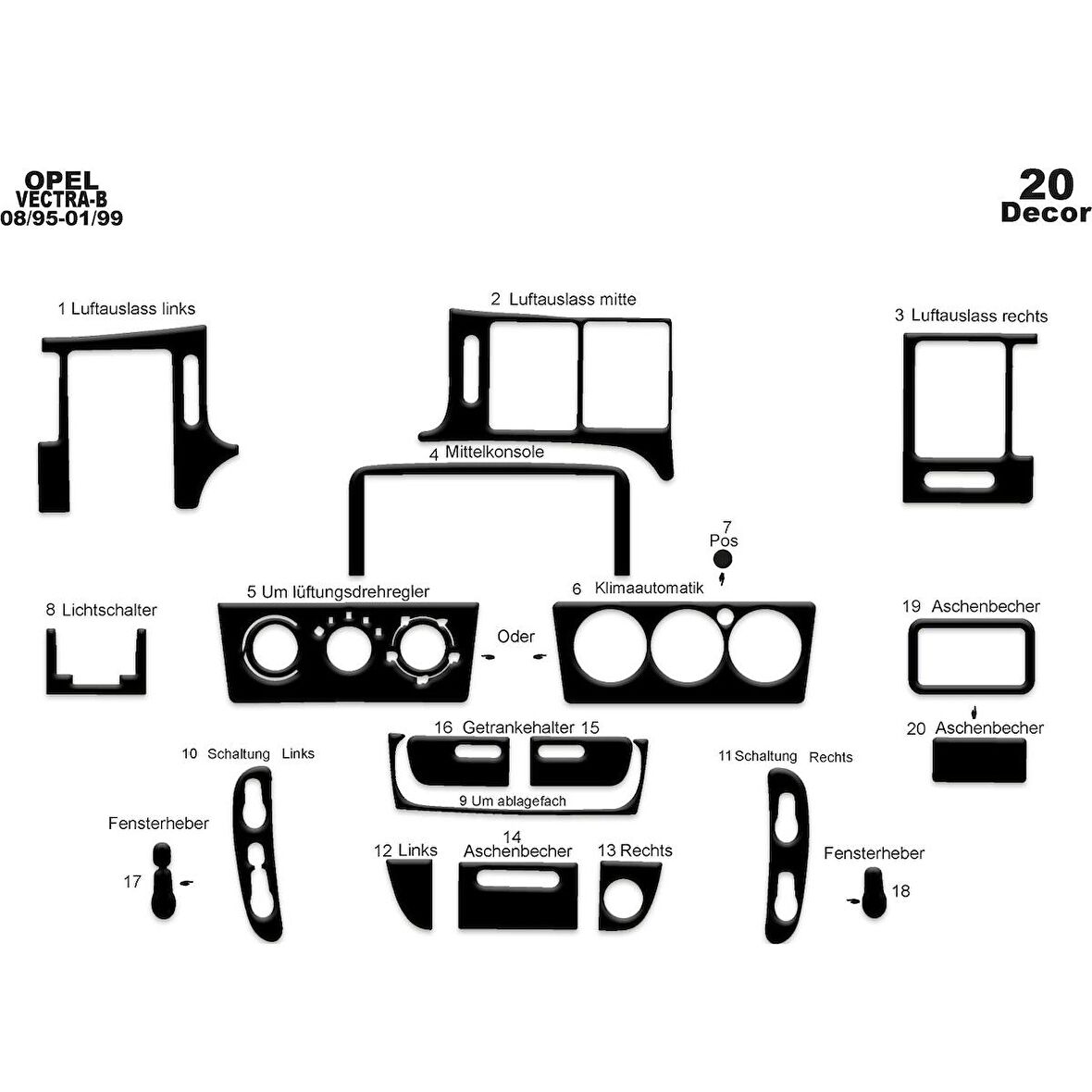 Meriç® Opel Vectra B Ön Torpido Kaplama 20 Parça 1995-2002