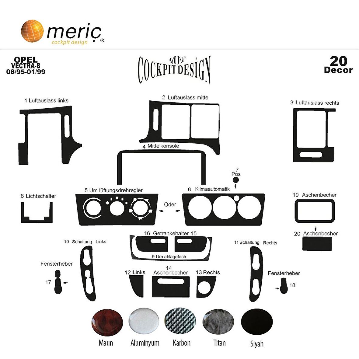 Meriç® Opel Vectra B Ön Torpido Kaplama 20 Parça 1995-2002