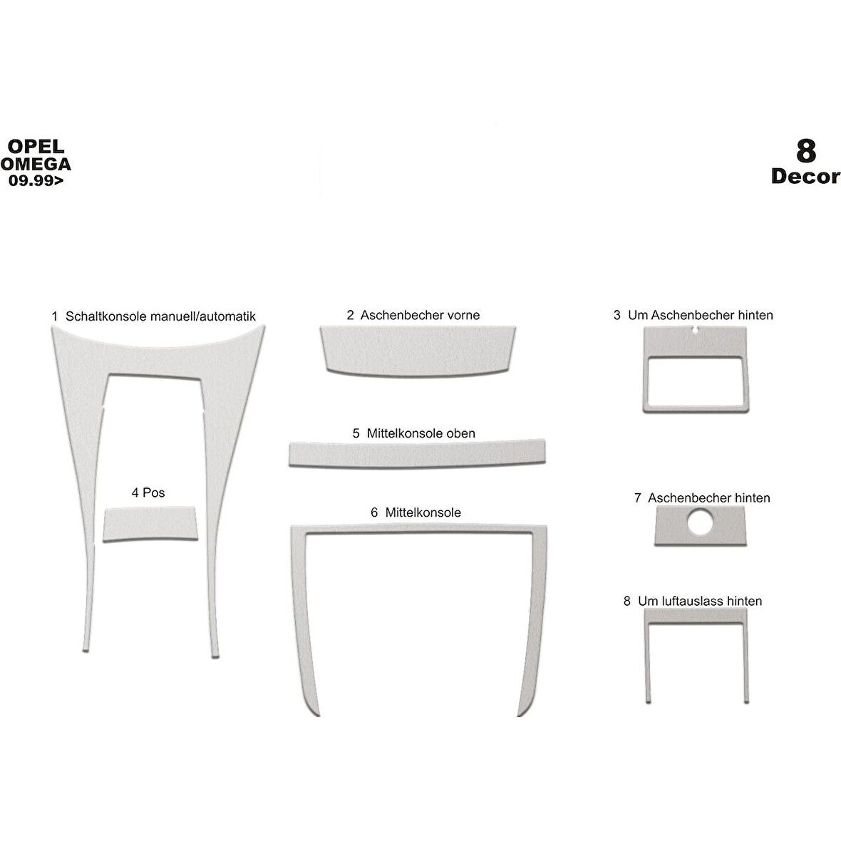 Meriç® Opel Omega Ön Torpido Kaplama 8 Parça 1999-2003