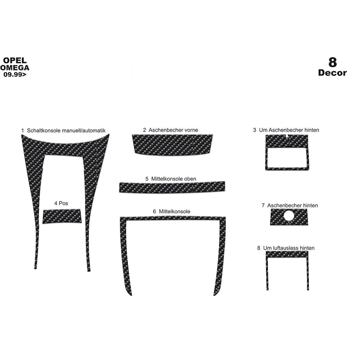 Meriç® Opel Omega Ön Torpido Kaplama 8 Parça 1999-2003