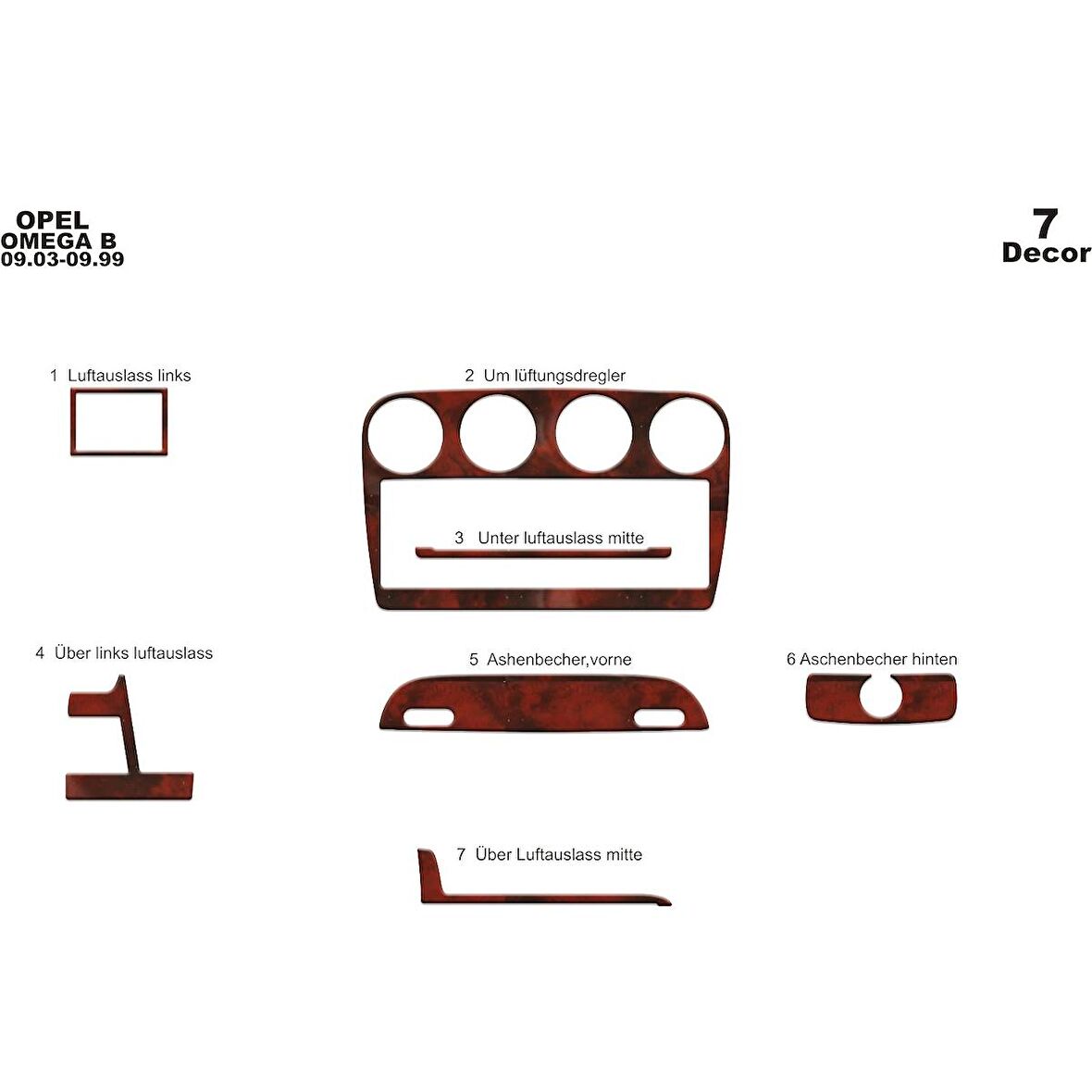 Meriç® Opel Omega B Ön Torpido Kaplama 7 Parça 1993-1999