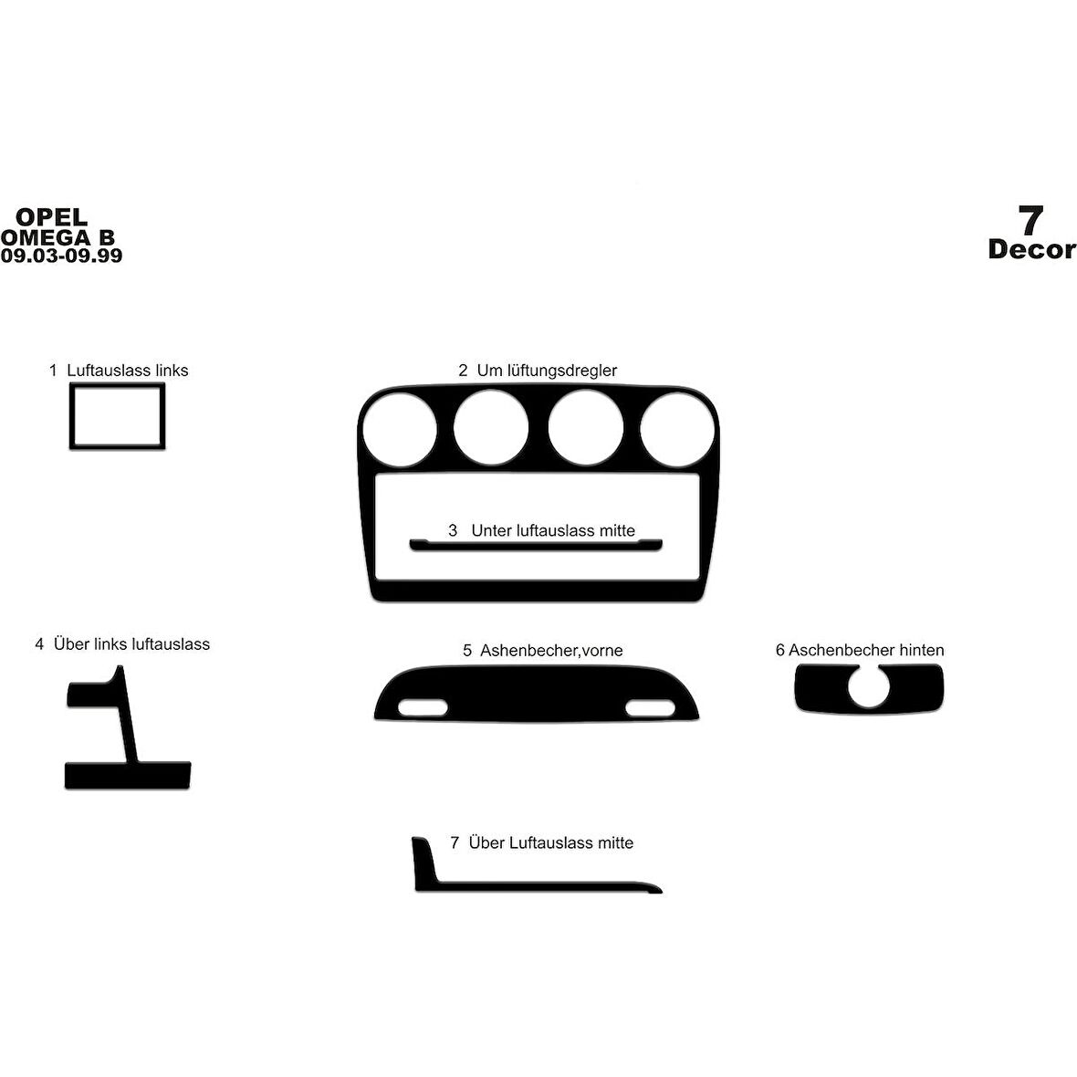 Meriç® Opel Omega B Ön Torpido Kaplama 7 Parça 1993-1999