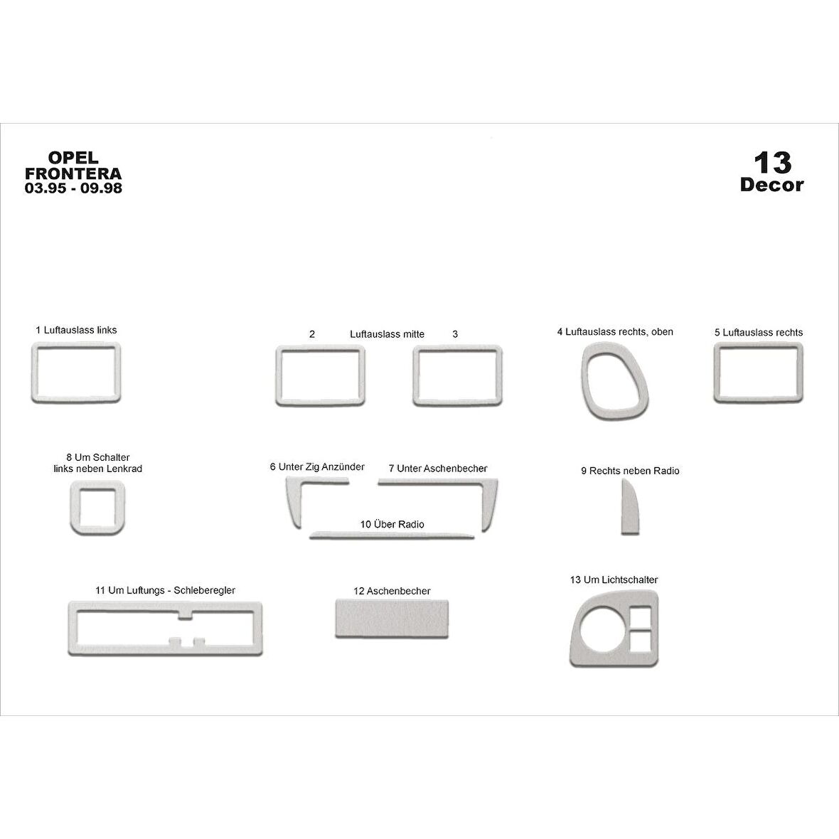 Meriç® Opel Frontera Ön Torpido Kaplama 13 Parça 1995-1998