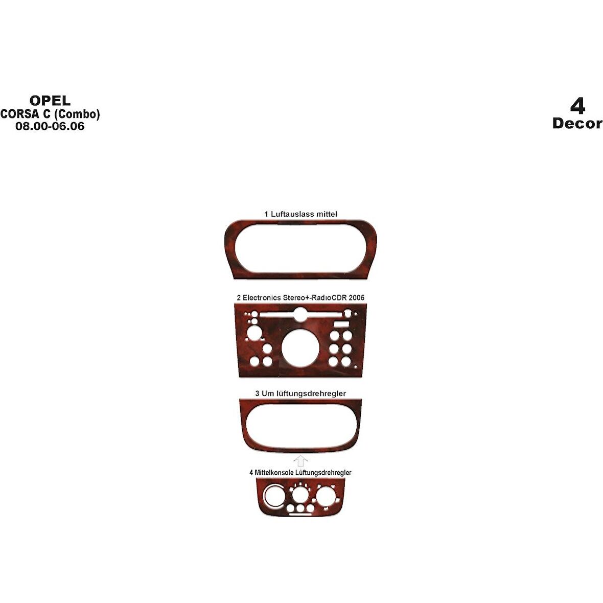 Meriç® Opel Corsa C Ön Torpido Kaplama 4 Parça 2000-2006