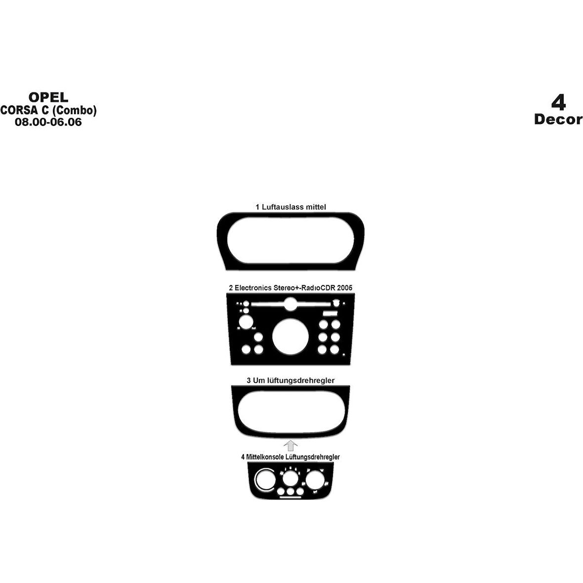 Meriç® Opel Corsa C Ön Torpido Kaplama 4 Parça 2000-2006