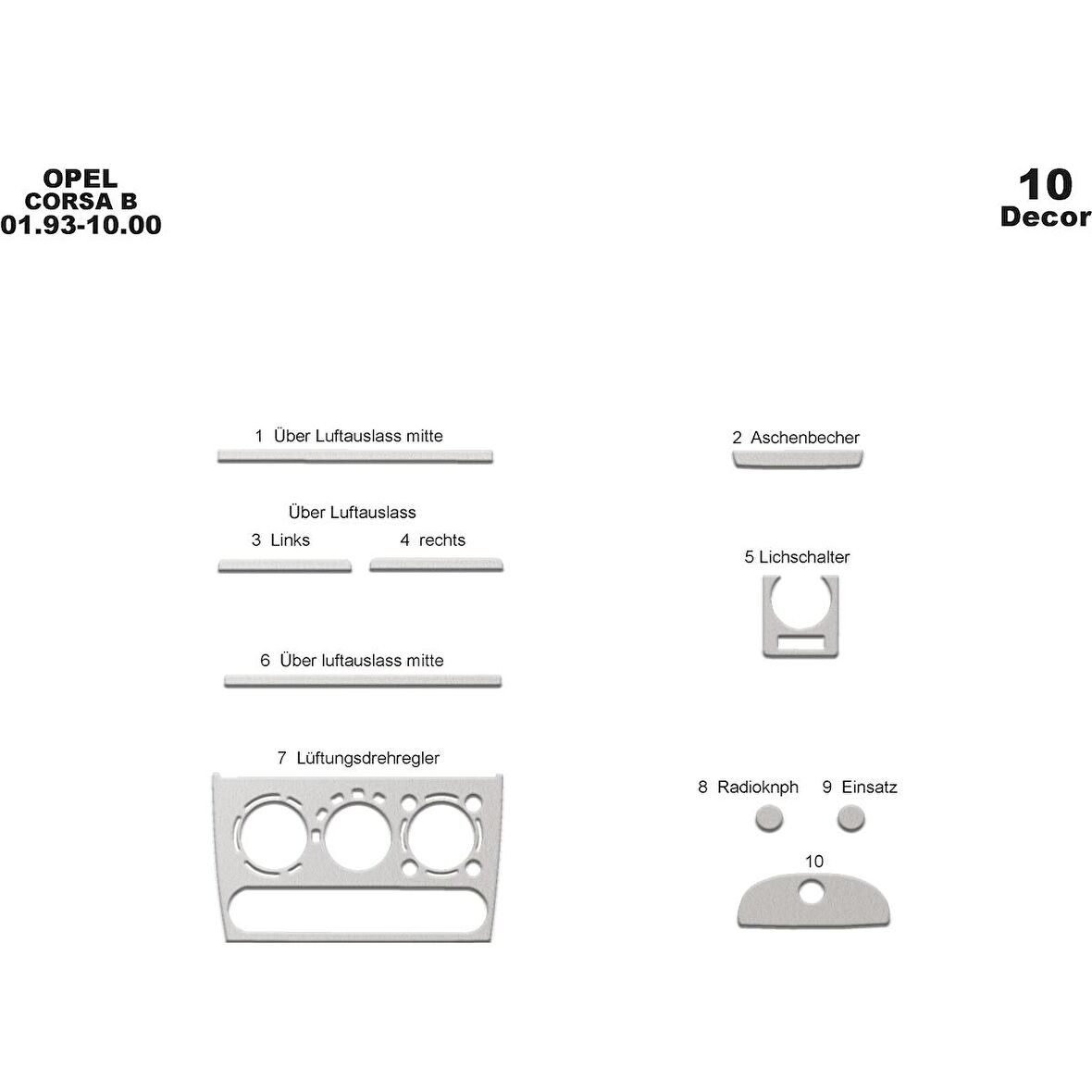 Meriç® Opel Corsa B/Tigra/Combo Ön Torpido Kaplama 10 P 1993-2000