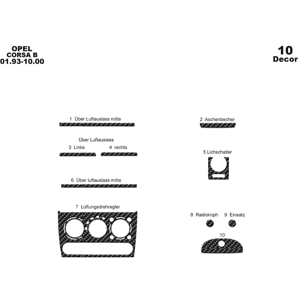 Meriç® Opel Corsa B/Tigra/Combo Ön Torpido Kaplama 10 P 1993-2000